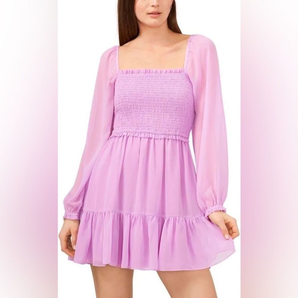 1.State‎ Chiffon Smocked Mini Dress Violet Tulle